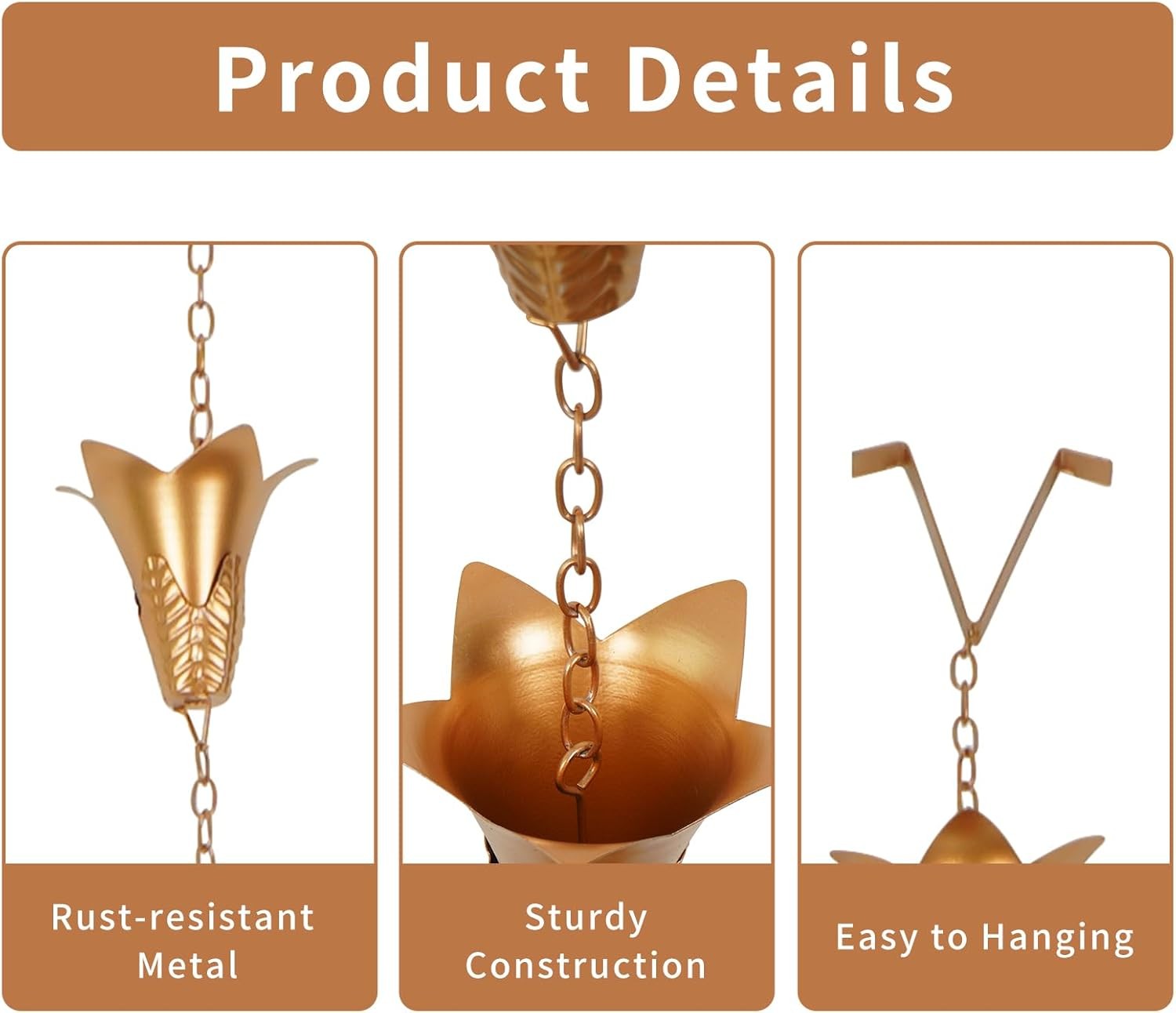 TZSSP Rain Chains Decorative Rain Chain Bell with 12 Cups, Rain Chain for Home Garden Patio Outdoor Decor,8-1/2 Length,102 Inch - Bell image number 5