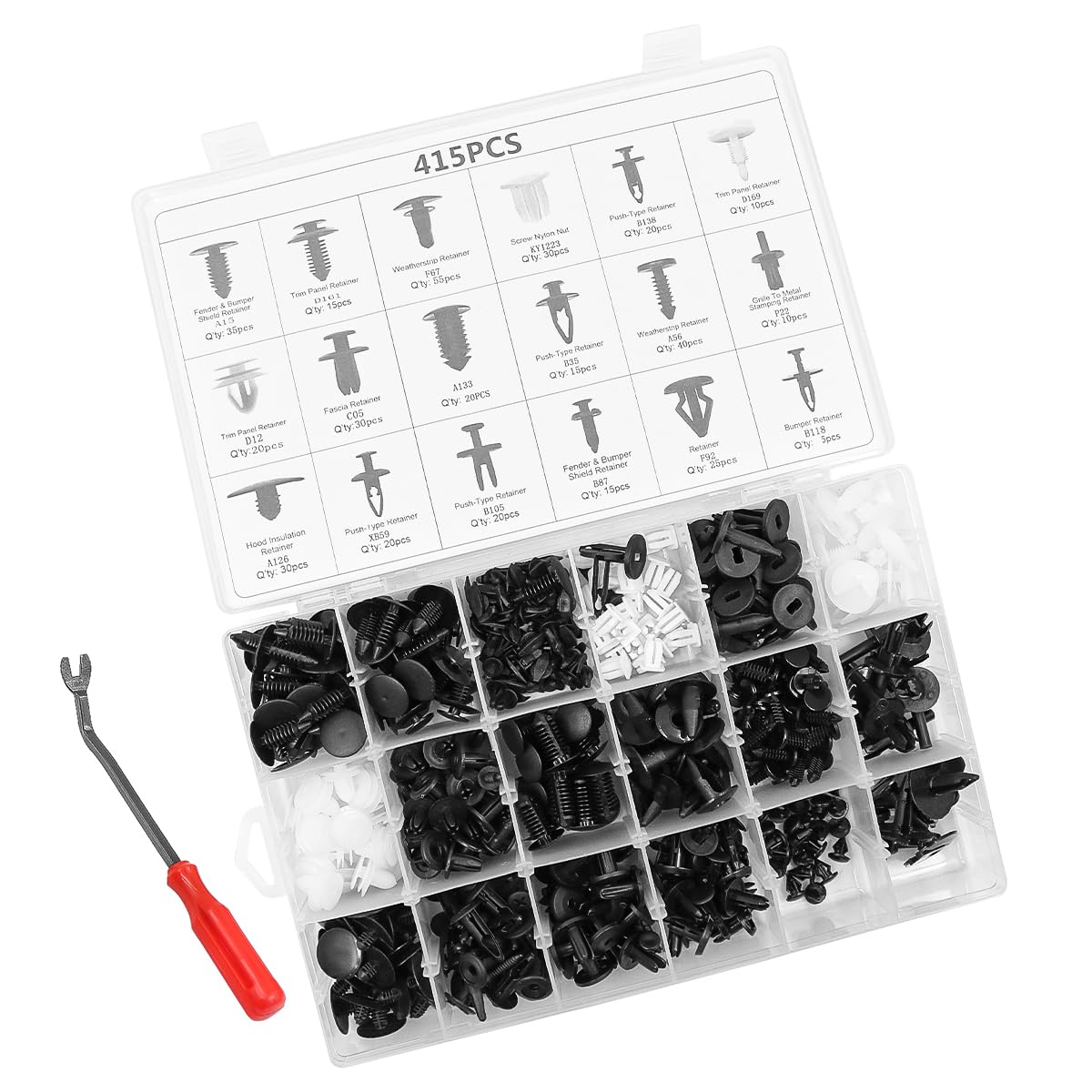 415 Pcs NUZAMAS Car Retainer Clips 18 Popular Sizes Push-In Rivet Set Bumper Fastener Clips Auto Push Pin Rivets Set Compatible with GM Ford Toyota Honda BMW image number 5