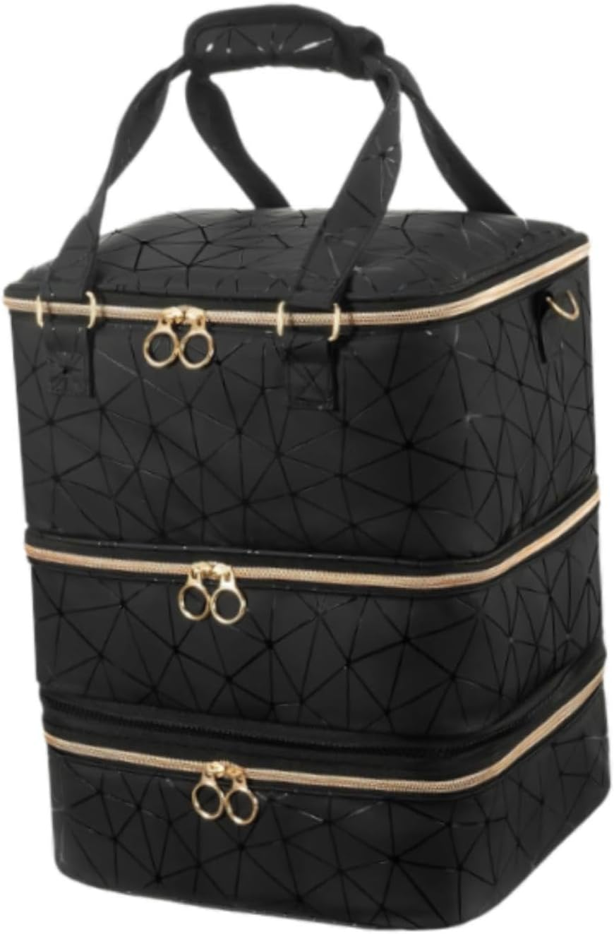 Perfk Nail Polish Organizer Detachable PU Leather Travel Nail Supplies Bag Three Layers Holds 84 Bottles for Nail Polish Nail Lamp image number 1