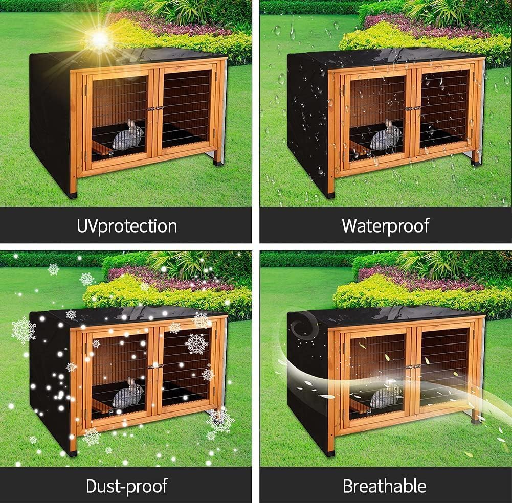Rabbit Hutch Cover,48 Inch Double Hutches Cover,Windproof Waterproof Thermal Cage Cover,Outdoor Rabbit Hutches Cover for Guinea Pig Cage.Small Animal Outdoor Pens & Hutches.Rabbit Cover Hutch,Black image number 4