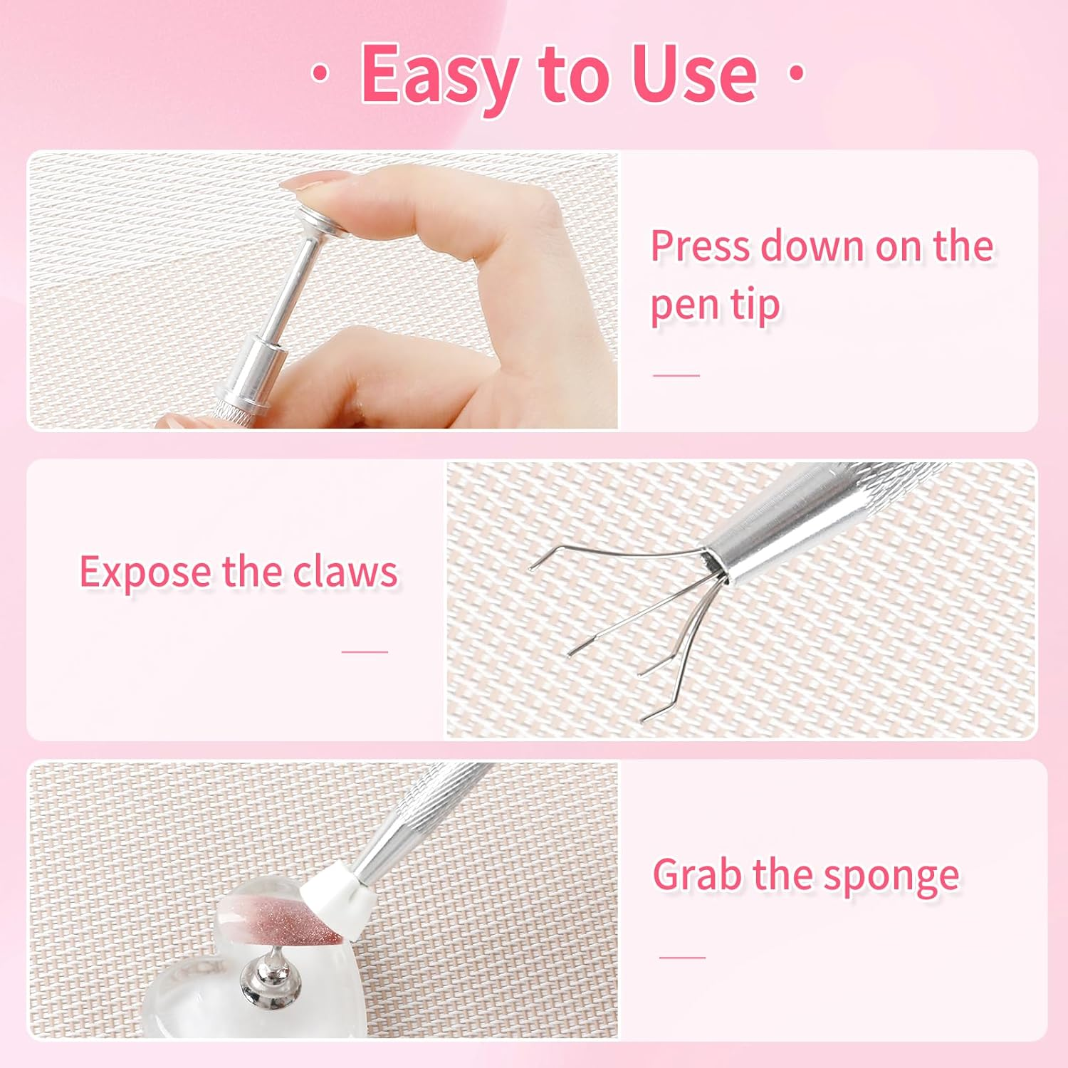 BQAN Nail Sponges for Ombre, 100Pcs 0.39" Nail Art Sponge with Gripper Pen for Nail Art Manicure Nail Art Tools for Nail Tech and Beginner (Silver) image number 3