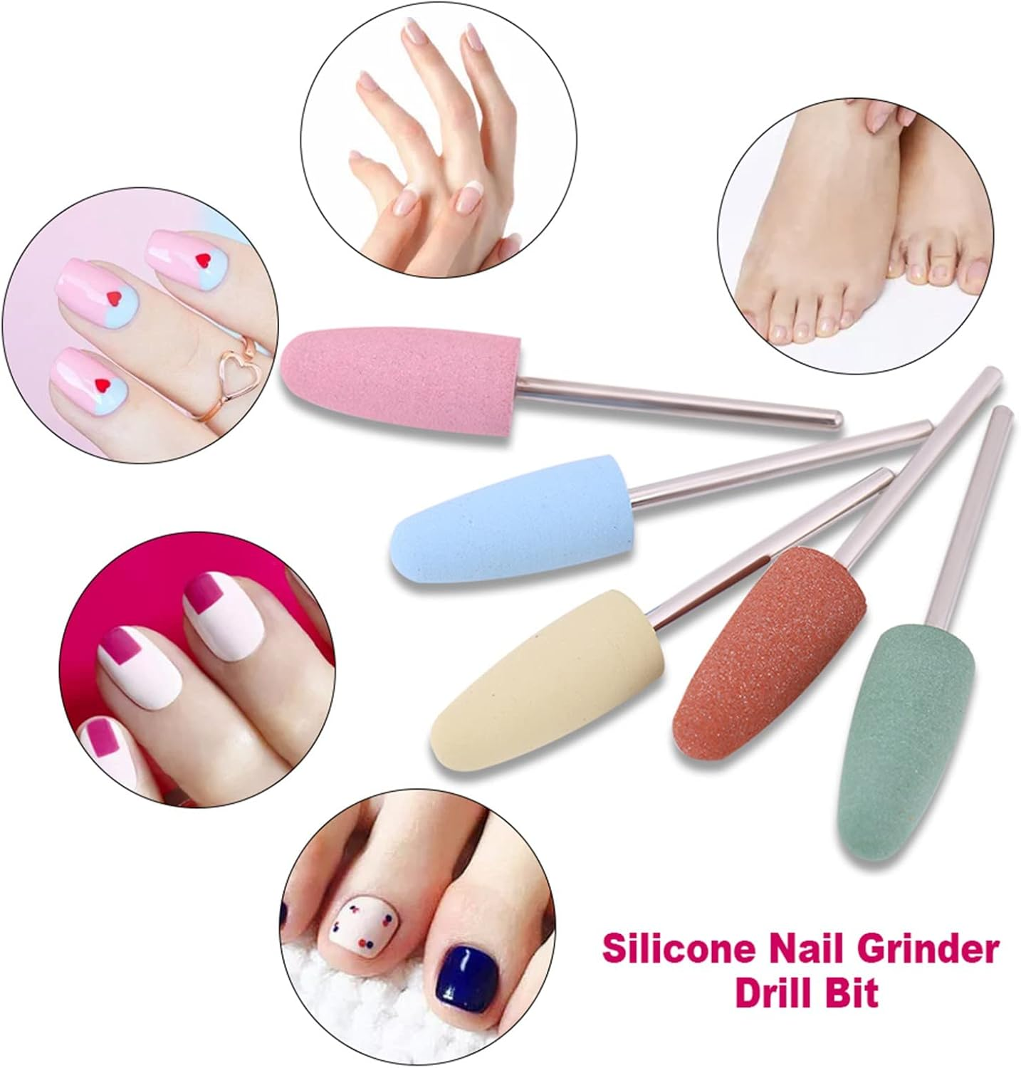 WAONIQ 5Pcs Nail Drill Bit Silicone Nail Polisher Grinder Drill Bit for Manicure Machine Tools Smoothing Drill Nail Art Machine image number 5