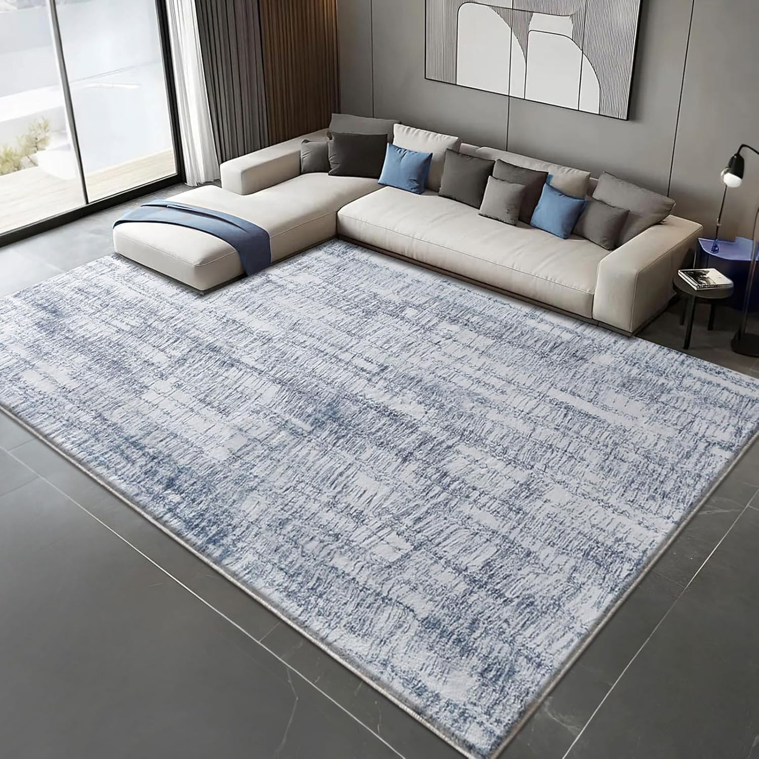 Tinyboy-Hbq Living Room Rugs Bedroom Area Rugs Modern Area Rugs Non Slip Abstract Rug Washable Rugs Soft Short Pile Rugs for Bedroom Floor Mats Carpet (Abstract Light Blue/Multi, 200 X 300Cm) image number 4