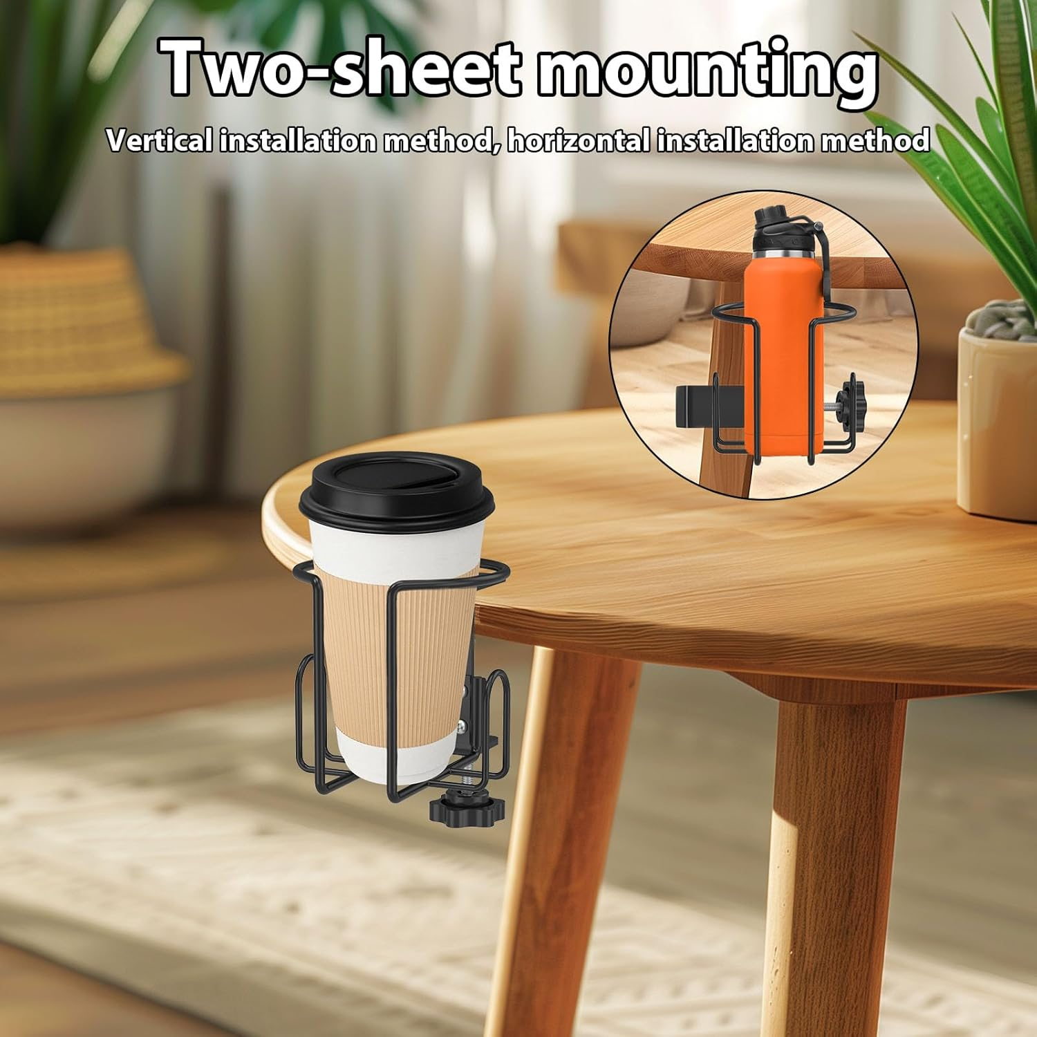 Desk Cup Holder, Clamp on Cup Holder with Adjustable Side Opening Metal Iron Versatile Easy to Install Clip on for Home Office Dormitory Use image number 3