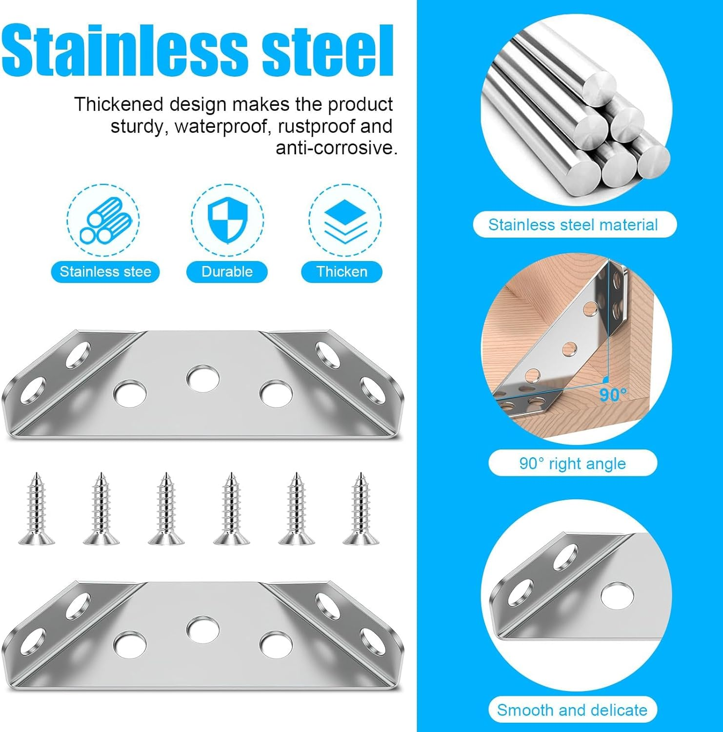 Universal Furniture Corner Connector, 10 Pcs Stainless Steel Angle Corner Brackets with Screws, Trapeziform Corner Braces for Cabinet, Closet, Furniture image number 6