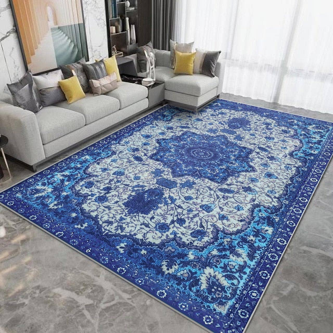 Calore Persian Area Rugs Soft Carpet Retro Rugs for Living Room Bedroom Floor Mat Indoor Home Decorative Rugs Extra Large Rug (Blue, 200 * 300Cm) image number 1