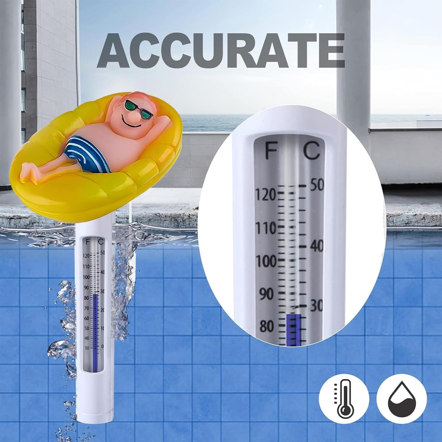 Solar Pool Therrmometer - Accurate Water Temperature Thermometer | Floating Pool Thermometer for Easy Use | Water Temperature Gauge for Precise Poool Monitoring and Enjoyable Swimming image number 1