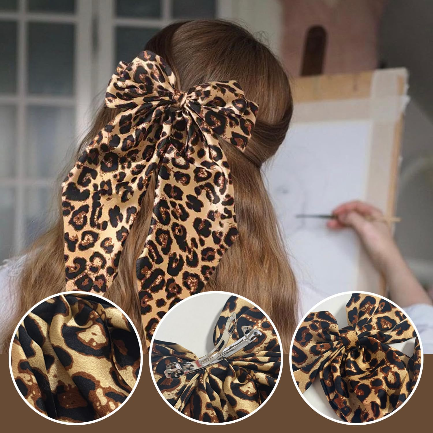 1 Leopard Print Hairpin and 1 Headband with Bow, Fashionable Personalised Hair Accessories, Retro Hair Accessories, Women'S Hair Accessories image number 3