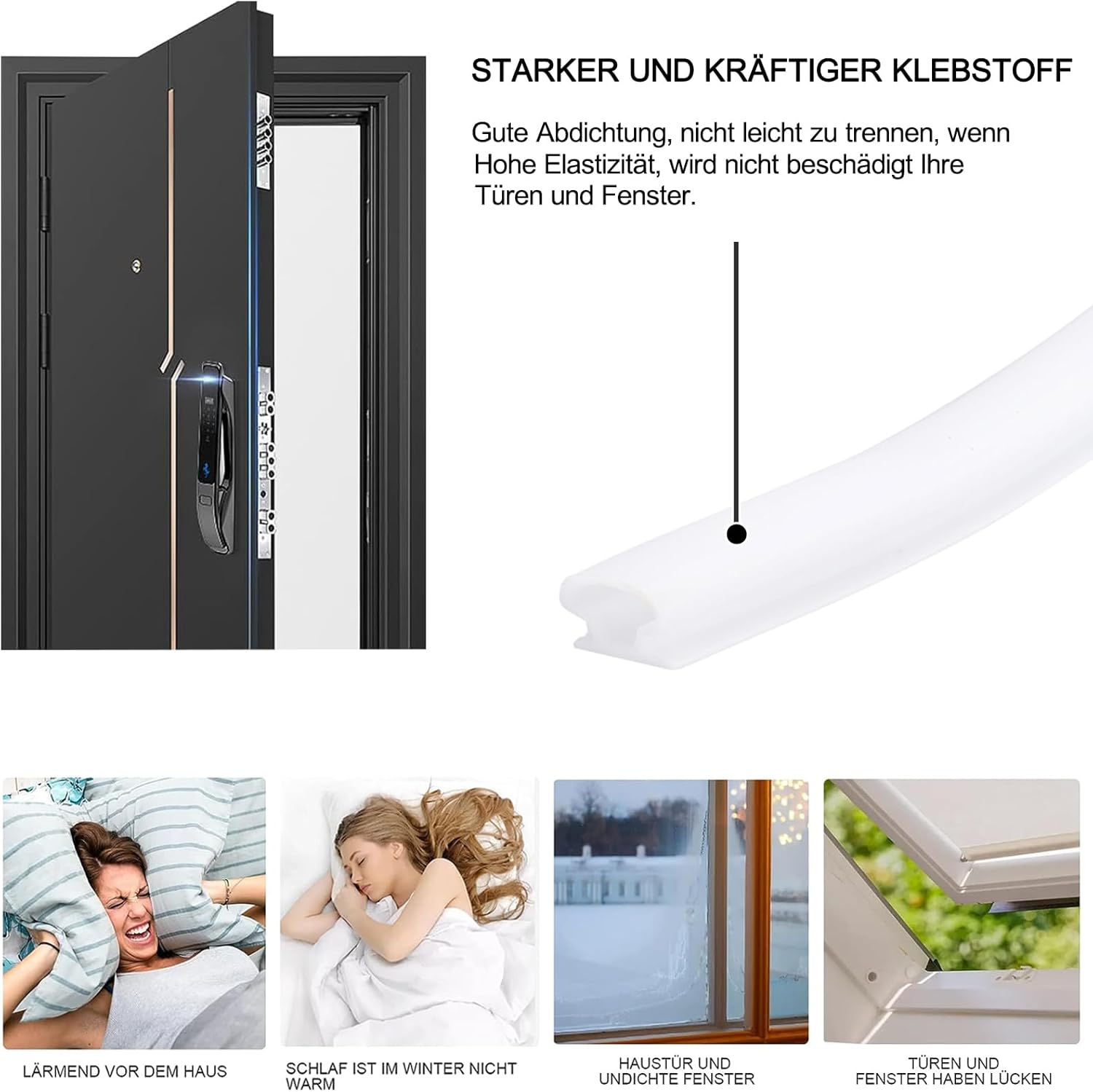 15M D-Shape Rubber Weather Stripping Door Sealing Strip, Self-Adhesive Doors Windows Insulation Strip, Draught Excluder Tape for Door, Anti-Collision Soundproof Strip for 2.5-6Mm Gaps (White) image number 2