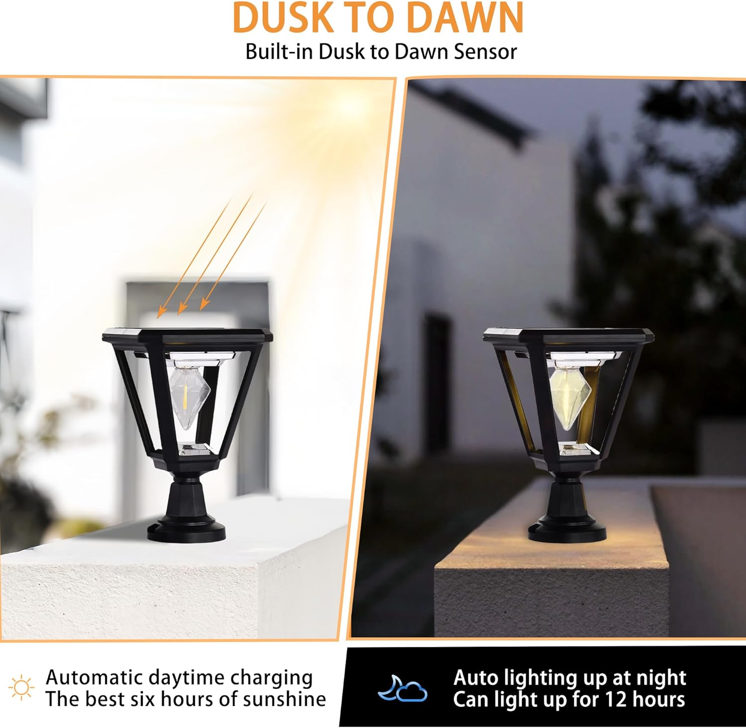 Solar Outdoor Post Lights 2700K Dusk to Dawn Solar Lamp Post Light Outdoor Waterproof Street Lights for Lawn Patio Yard Pathway Garden image number 5