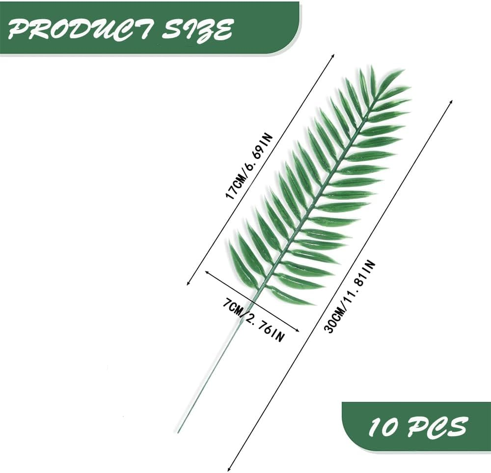 Artificial Leaves,Artificial Simulation Leaves with Stems Decor for Home Hawaiian Luau Party Jungle Beach Theme Party Decoration (10, Green) image number 2