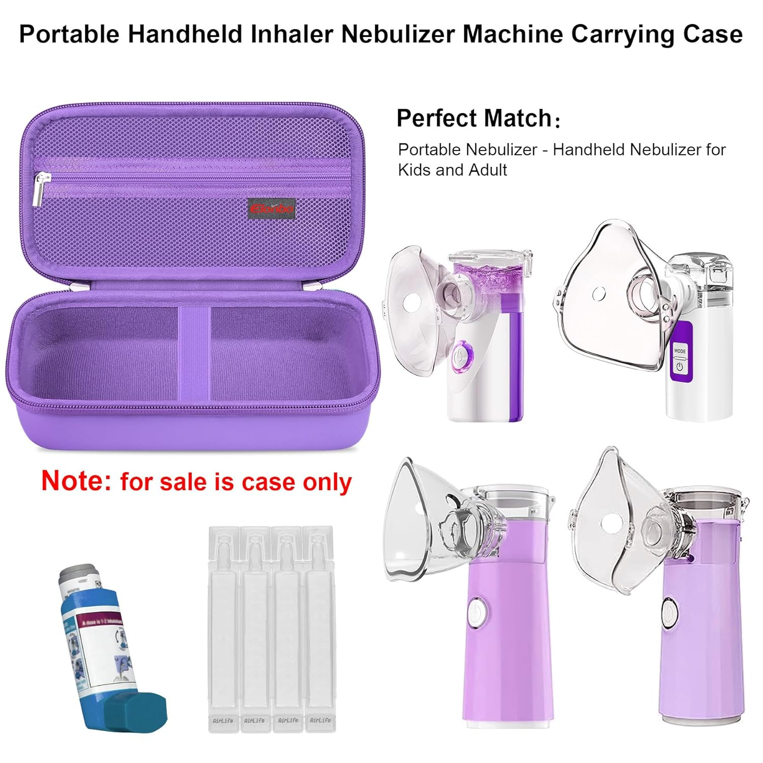 Elonbo Carrying Case for Portable Handheld Inhaler Nebulizer Machine for Adults and Kids, Asthma Inhaler Travel Case, Handheld Mesh Atomizer Machine Holder, Inhaler Spacer Bag, Purple image number 6