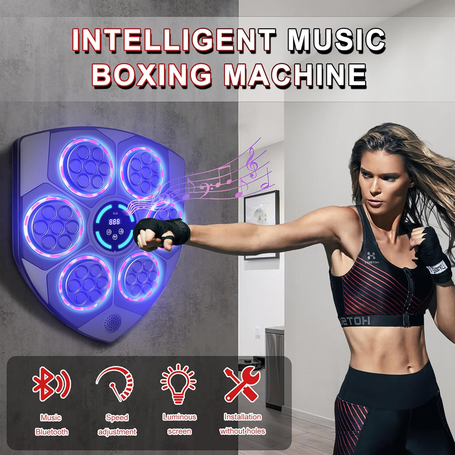 Music Boxing Machine, Bluetooth Smart Music Boxing Machine Equipped with Parent Child Boxing Gloves, Punching Machine, Punching Bag, Home Gym Equipment image number 4