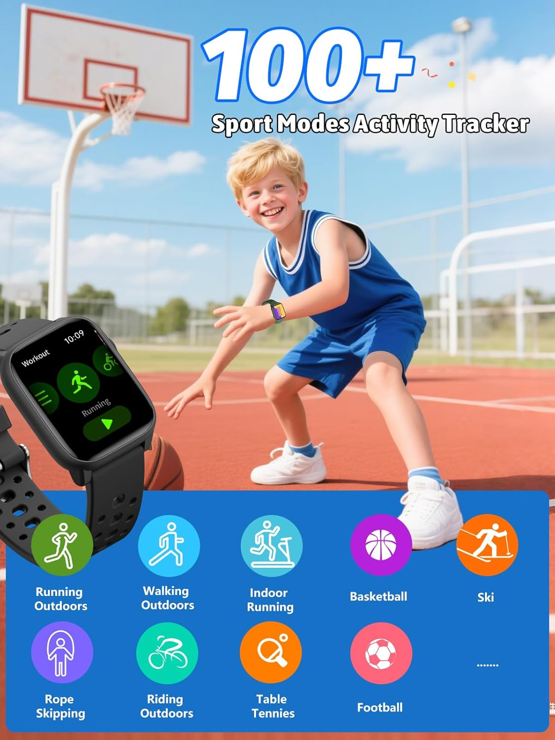 Mgaolo Kids Smart Watch 1.85" Upgrade - Fitness Tracker with Heart Rate Sleep Monitor, 100+ Sports Modes, 12 Puzzle Games, Activity Tracker for Boys Girls Outdoor Fun (Black) image number 6