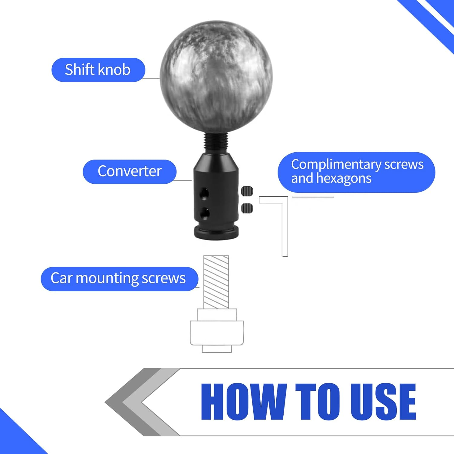 Pack-1 Automotive Gear Head Thread Adapter, M12 X 1.25 Metal Shift Knob Gear Lever Adapter, Car Multi-Functional Replacement Accessories, Compatible with Most Cars, Trucks, Suvs (Blue) image number 5