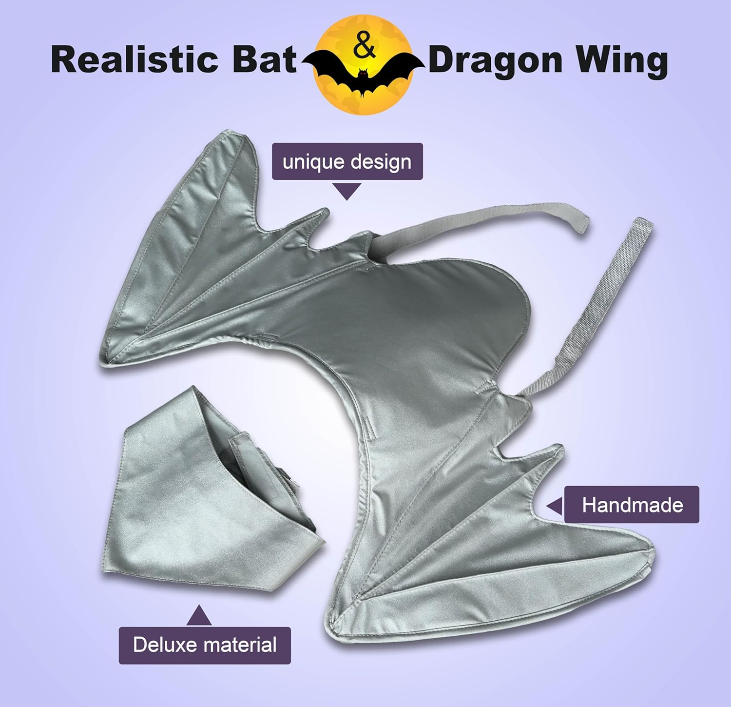 Funny Bat Dragon Wing Costumes for Dog, Cute Furry Pet Clothing for Halloween (Silver Wing, Size M) image number 3