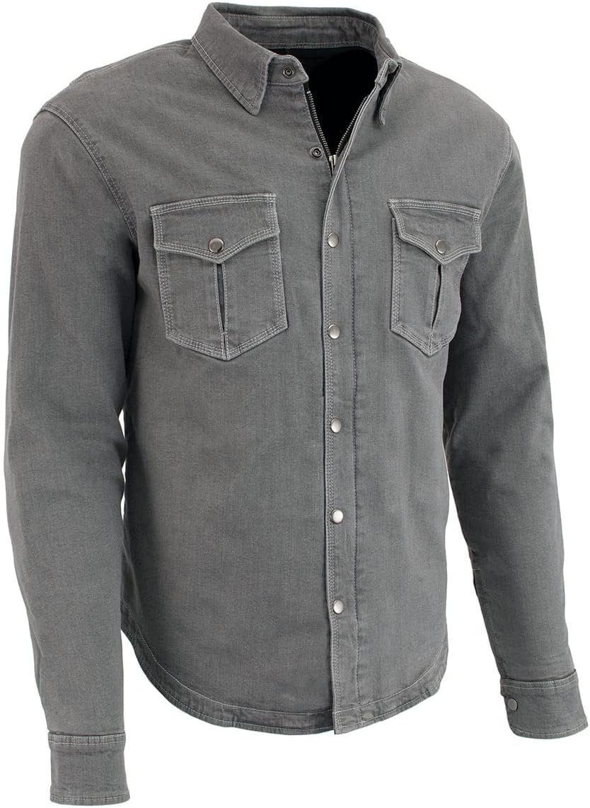 Milwaukee Leather MPM1621 Men'S Grey Flannel Biker Shirt with CE Approved Armor - Reinforced W/Aramid Fibers (US, Alpha, Medium, Regular, Regular, Grey) image number 4