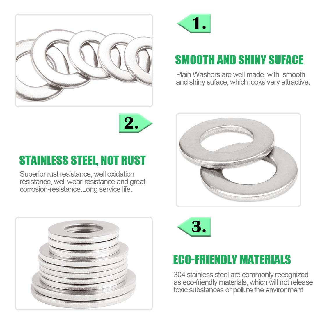 Keadic 320Pcs Flat Washers Set Stainless Steel, 8 Sizes - 1/2 3/8 5/16 1/4 12# 10# 8# 6# Hardware Gasket Assortment Kit (Kit3) image number 6