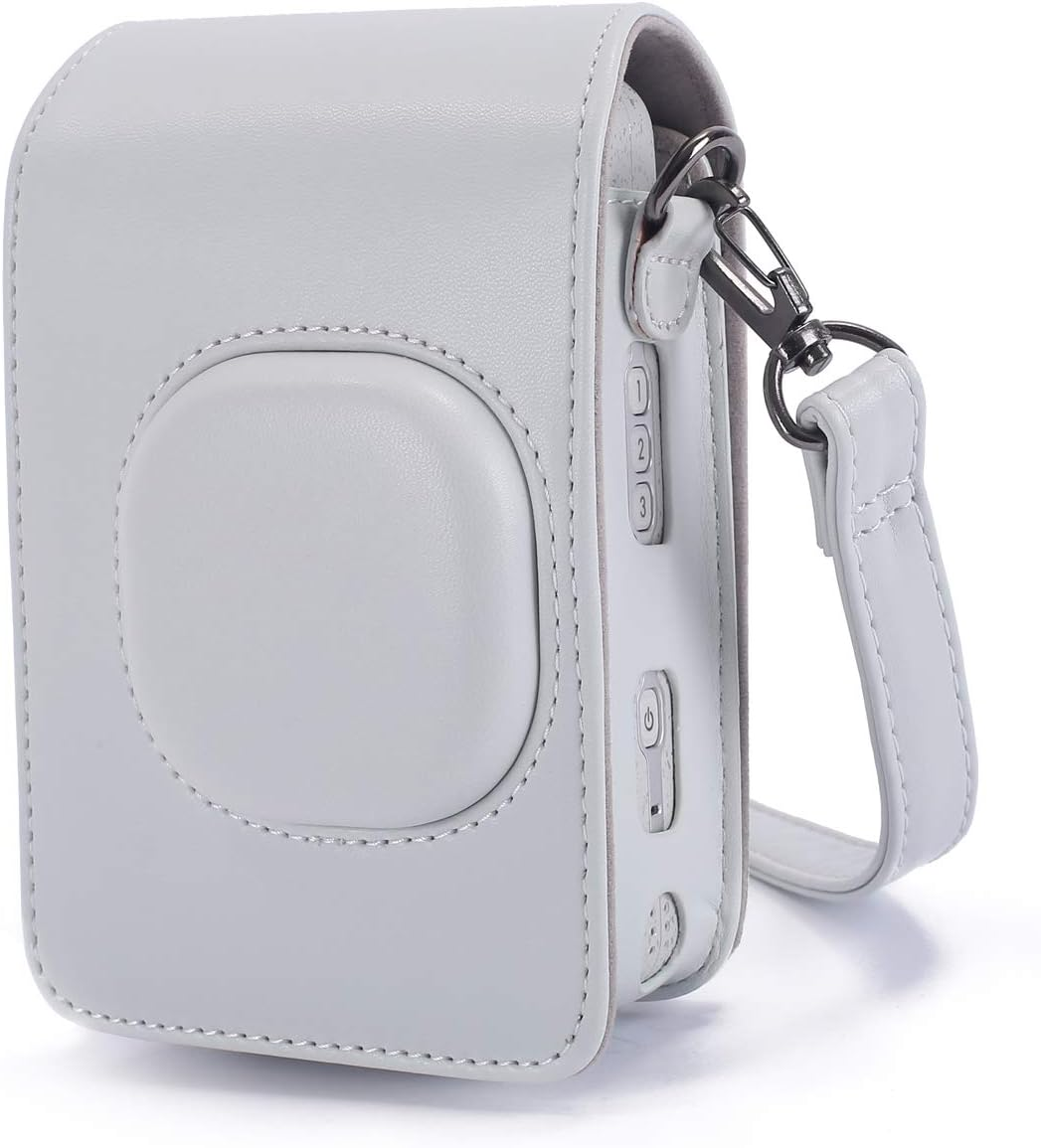 Phetium Protective Case Compatible with Instax Mini Liplay Hybrid Instant Camera and Printer, Soft PU Leather Bag with Removable/Adjustable Shoulder Strap (Smokey White)