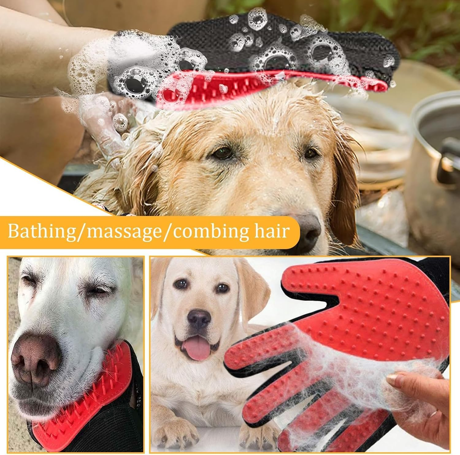 Pet Grooming Gloves, Grooming Glove for Cats, Dogs, Grooming Gloves, Massage and Pet Hair Removal image number 2