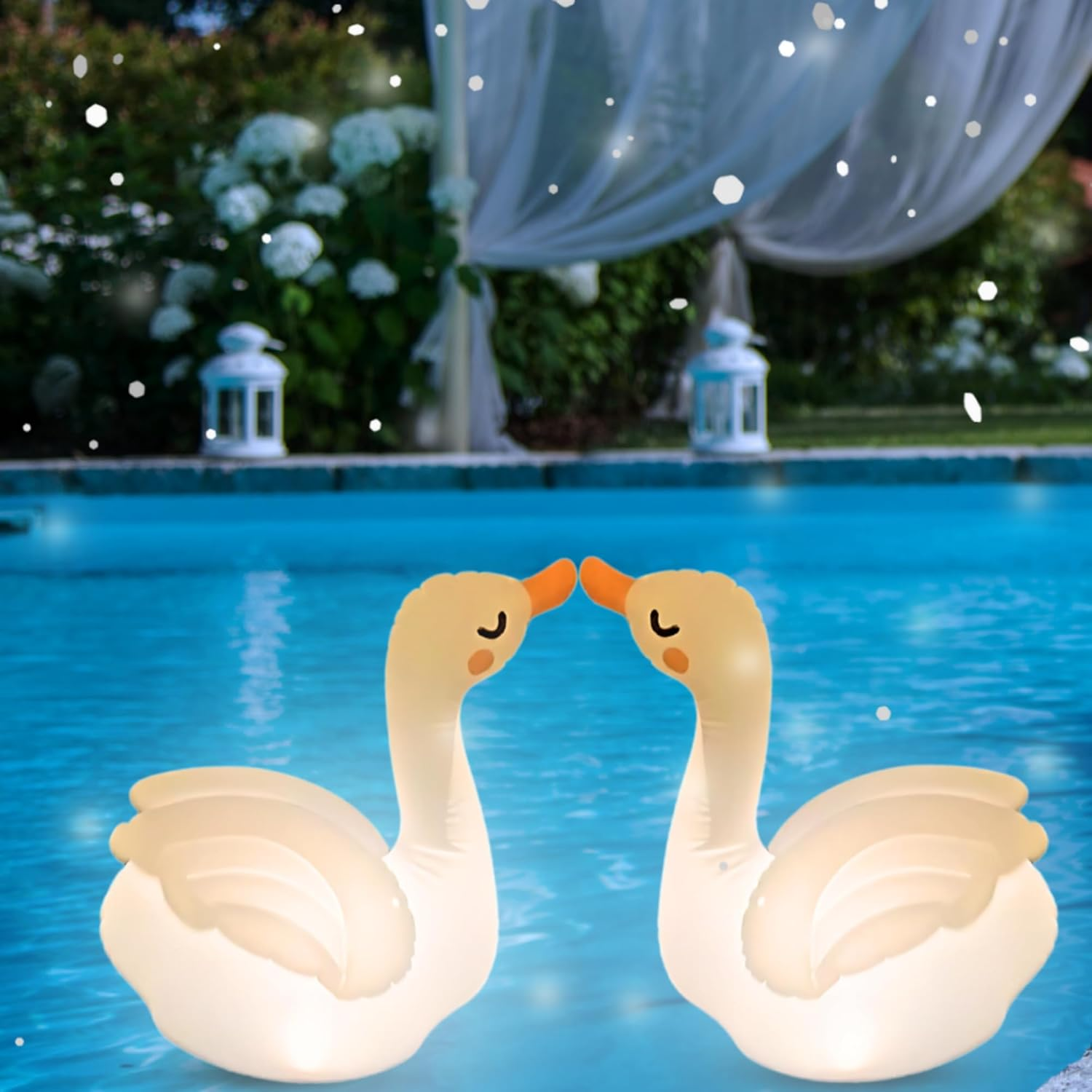 TIALLY Swan Solar Floating Pool Lights - 8 Hour Ambiglow Radiance White Inflatable Pool Light up Floating Decorations - IP68 Weatherproof, Heavy Duty Lighted Solar Pool Lights That Float (2 Pack) image number 5