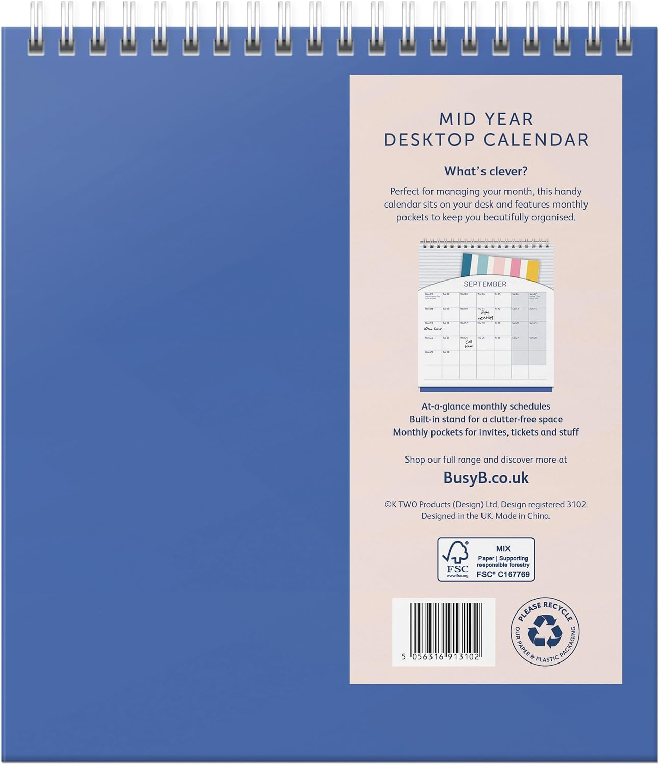 Busy B Desk Calendar - Mid-Year Academic Calendar &ndash; Aug '25 - Aug '26 &ndash; Multi Design - Features Built-In Stand, Flip-Top Binding, Year Planner & Storage Pockets for Organised Planning - 20 X 17Cm image number 2