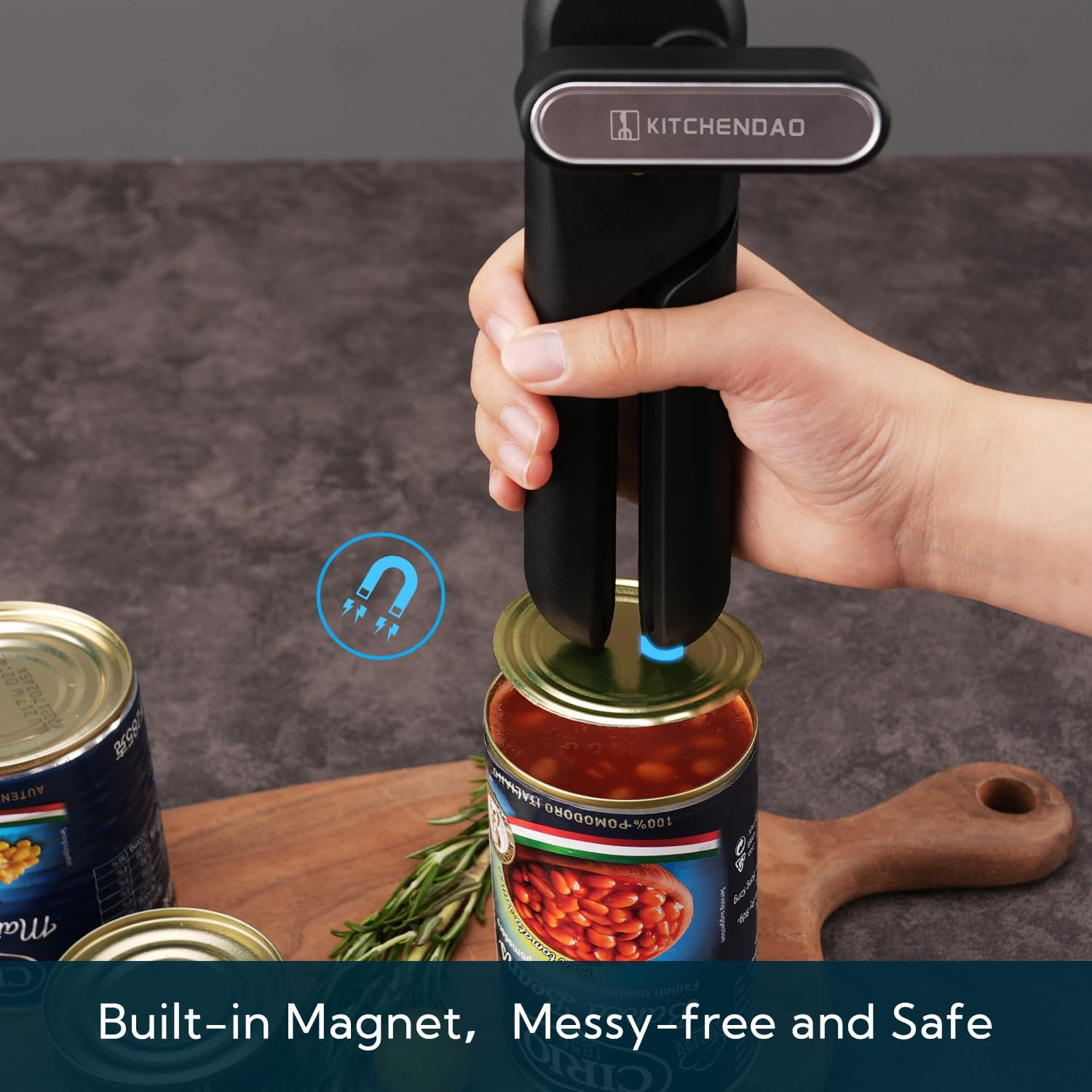 KITCHENDAO Replaceable Can Opener with 2 Extra Blades, Super Sharp Manual Can Opener with Magnet, Smooth Edge Cut Handheld Tin Opener, Large Turning Knob for Seniors & Arthritis, Black