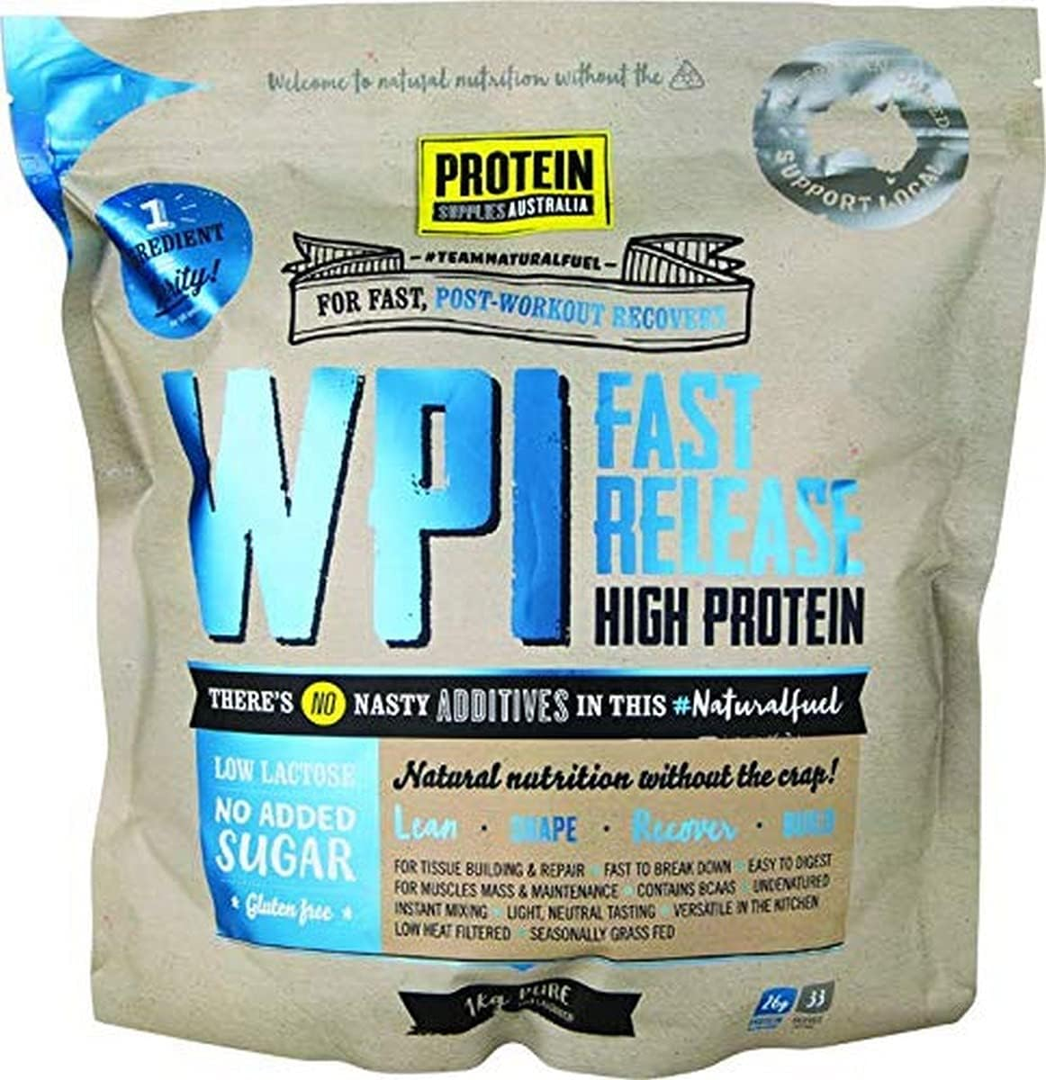 Protein Supplies Australia Pure WPI Whey Protein Isolate Powder, 1 Kg