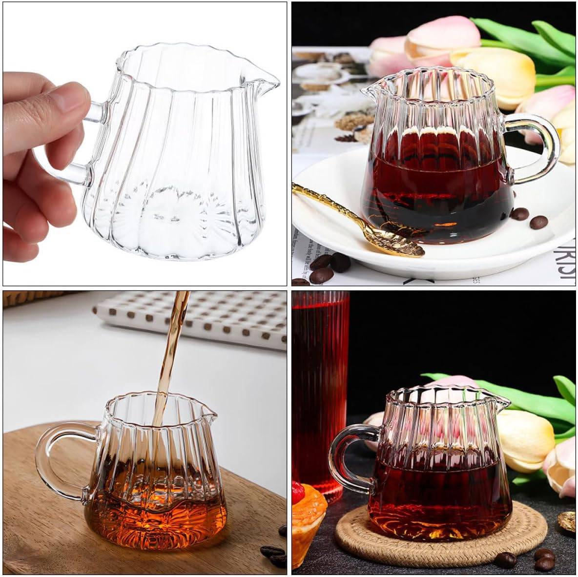 SECFOU Small Glass Pitcher 350Ml Milk Frothing Cup Beverage Pouring Pitcher with Handle for Coffee Espresso Use