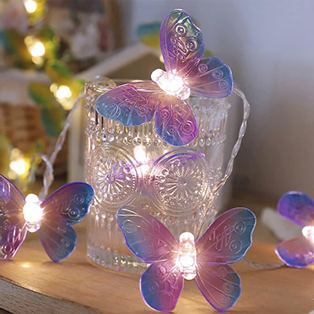 Fielegen 20 LED Butterfly String Lights, 9.84Ft/3 Meter Battery Powered Purple Butterfly Fairy Lights for Home Bedroom Indoor Outdoor Garden Wedding Party Holiday Summer Decoration