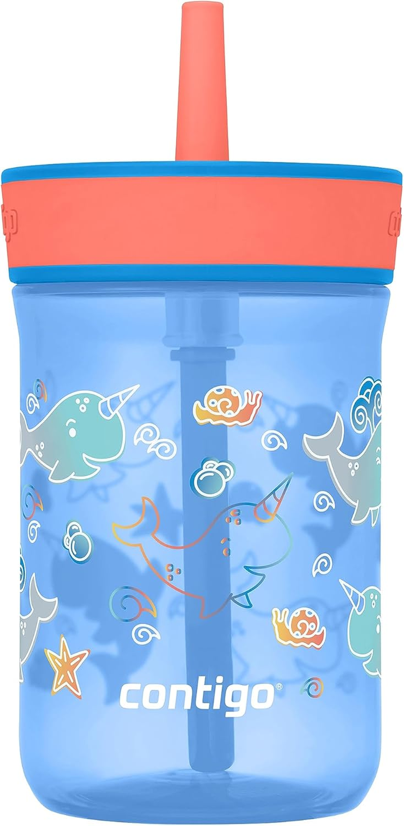 Contigo Leighton Kids Plastic Water Bottle, 14Oz Spill-Proof Tumbler with Straw for Kids, Dishwasher Safe, Blue Poppy/Narwhals image number 4