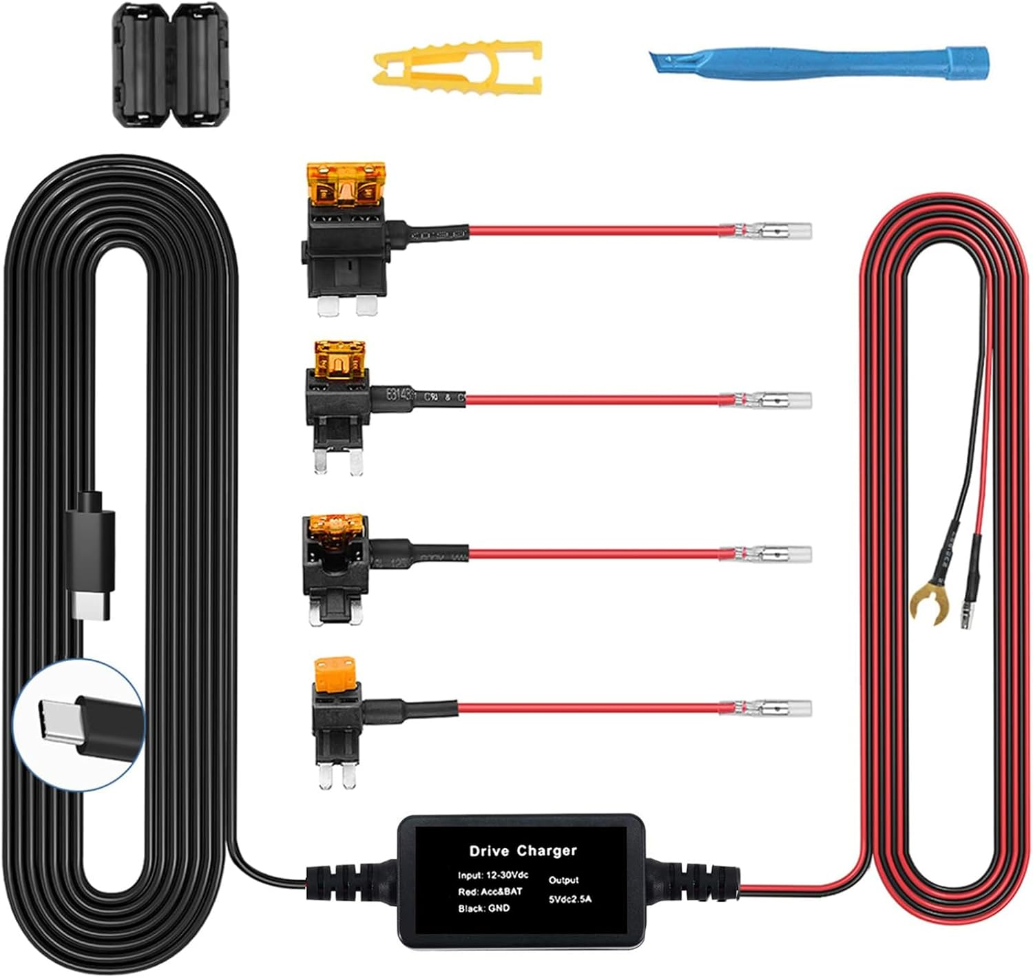 MAEZOE Upgraded Dash Cam Hardwire Kit USB C, 11.5 Type-C Hard Wire Kit for Dash Camera, USB C Hard Wire Kit Fuse12V-24V to 5V Hardwire Kit Car Camera Charger Power Cord with Low Voltage Protection image number 1