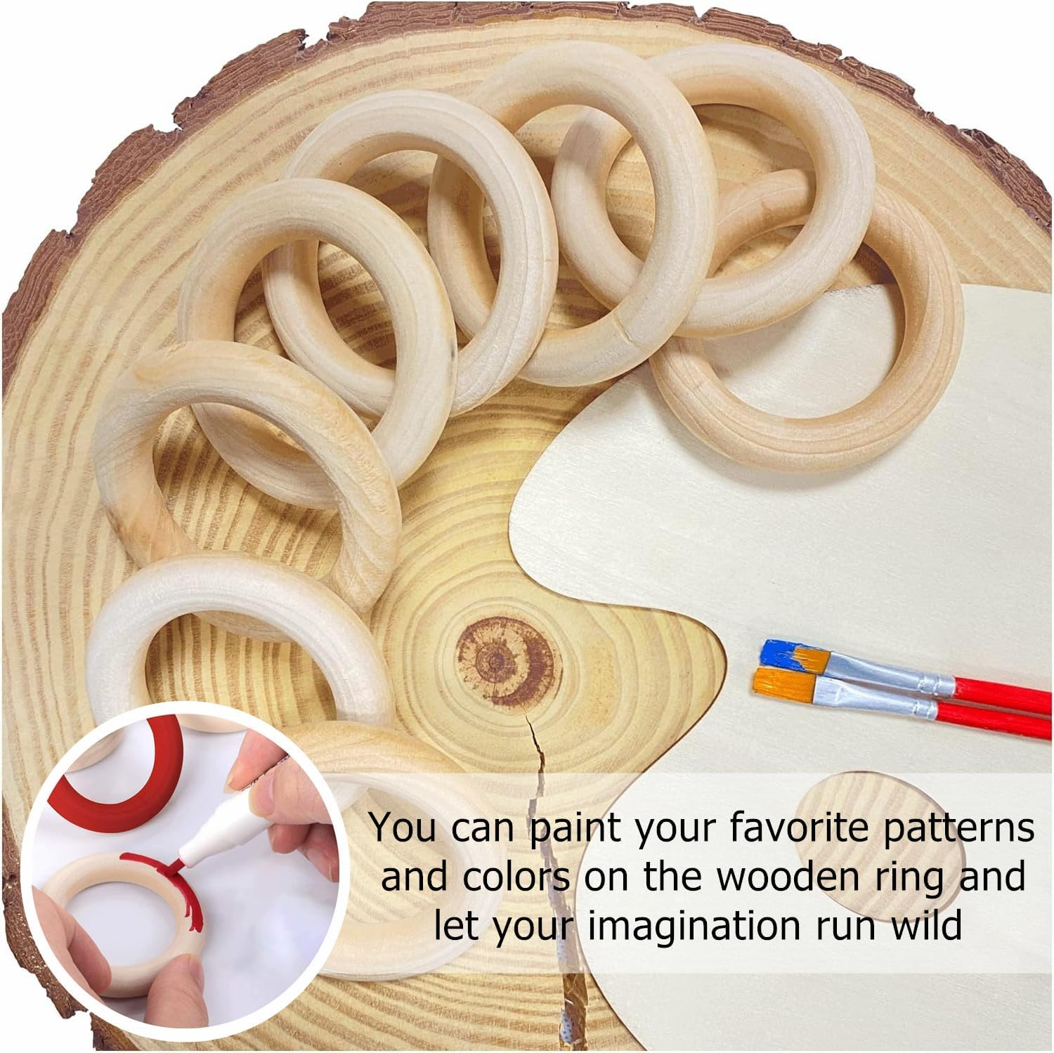 Kastetards 16 PCS Unfinished Natural Solid Wooden Loops,Natural Wood Rings, Solid Wood Circles,A Smooth Wooden Ring for Pendant Connectors Jewelry Making Macrame DIY Crafting image number 5