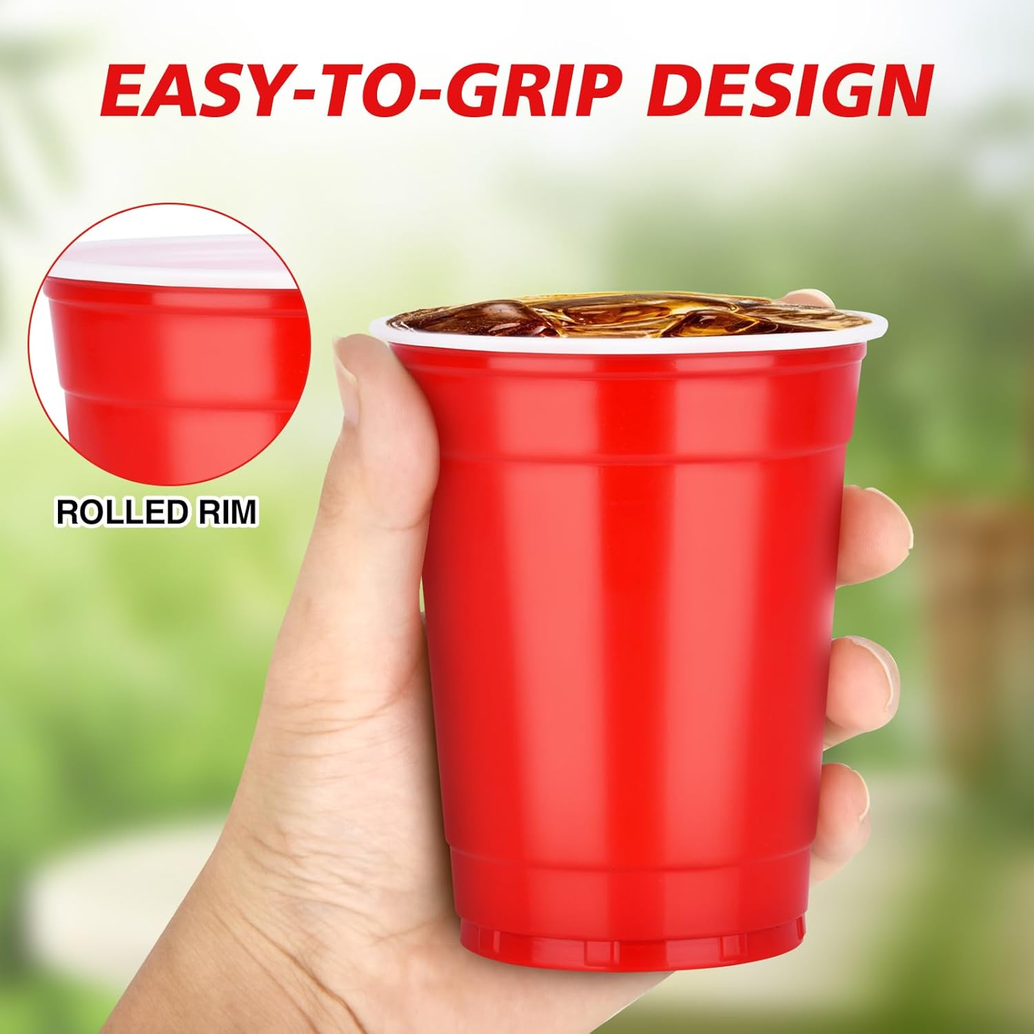 12Oz Red Plastic Party Cups: 50Pack Reusable Blank Plastic Cups, Food-Grade Party Cold Drink Plastic Cups, Red Cups for Parties, Weddings, Events or DIY Projects image number 5