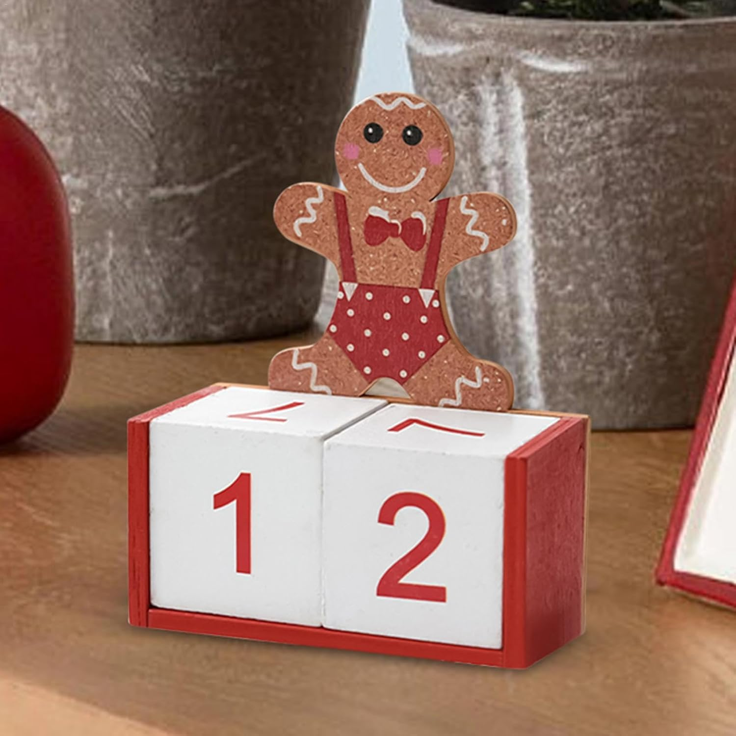 Gingerbread Man Countdown Calendar Decoration, Christmas Advent Calendar 2024 Wooden | Gingerbread Christmas Countdown - Gingerbread Man Decoration Calendar for Home, Table Calendar image number 3