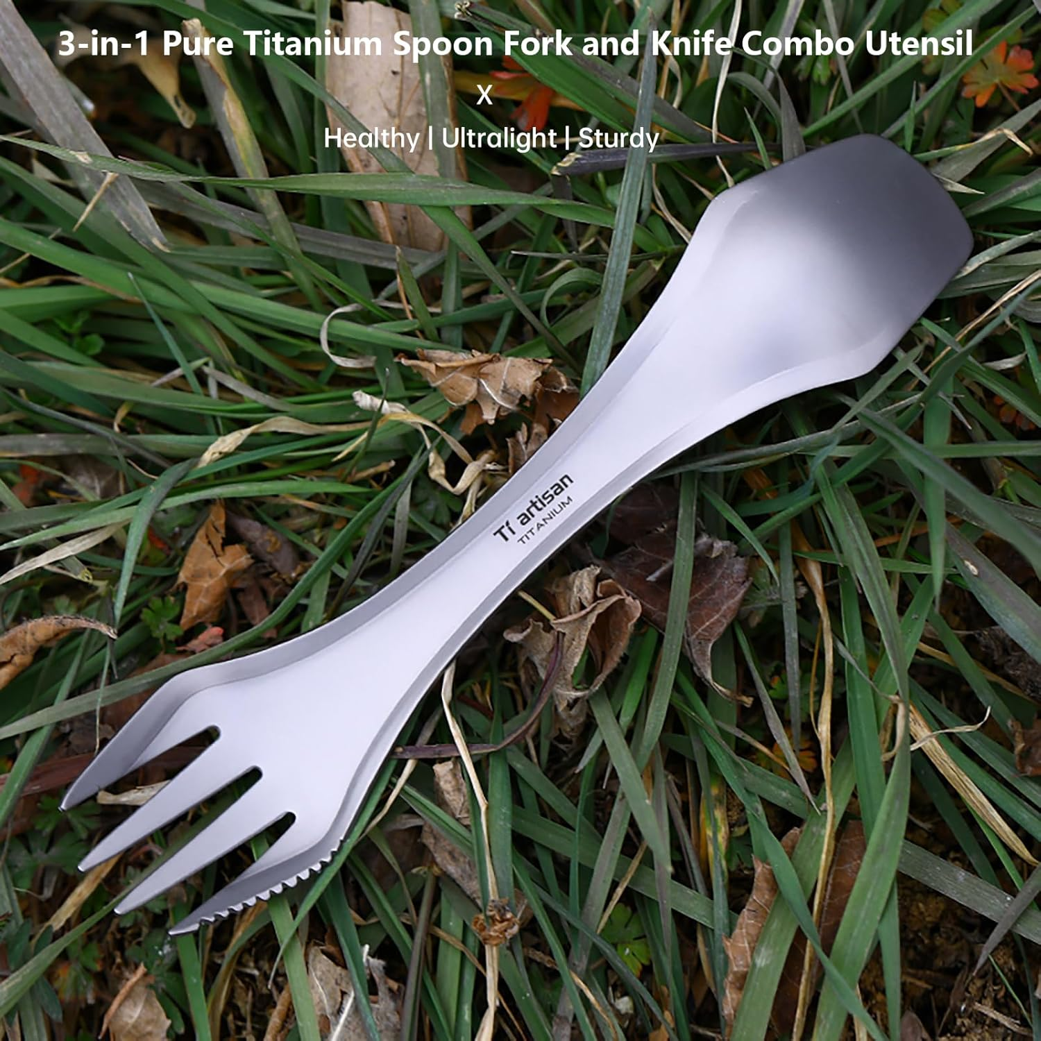 Tiartisan Titanium Spork Camping Spoon Fork Knife Combo Reusable Travel & Camping Utensils image number 5