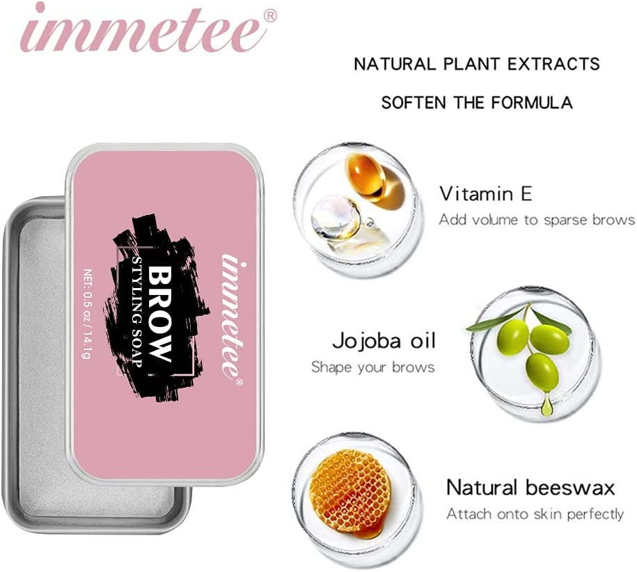 Immetee Brows Soap Kit,Eyebrows Styling Wax,Brows Shaping Soap,Excellent Stereotypes,Long-Lasting Eyebrow Enhancer Gel, 3D Feathery Brows Makeup Balm -10G/0.35Oz(1Pcs)