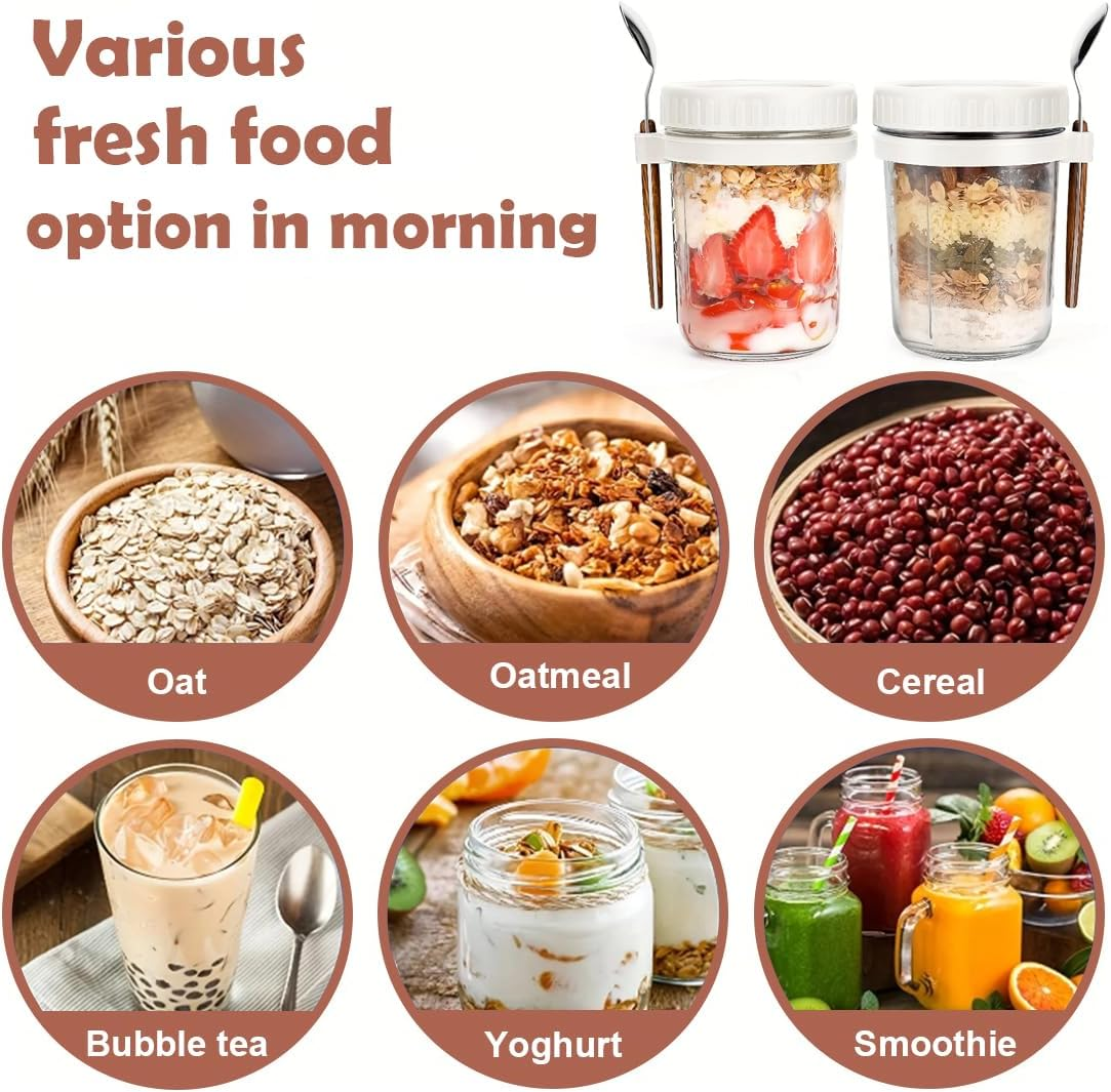 Overnight Oats Container Jars, Airtight Oatmeal Container with Lids and Spoons, 12Oz Glass Food Storage Containers for Milk, Cereal, Fruit, Yogurt Containers (4Pcs) image number 5