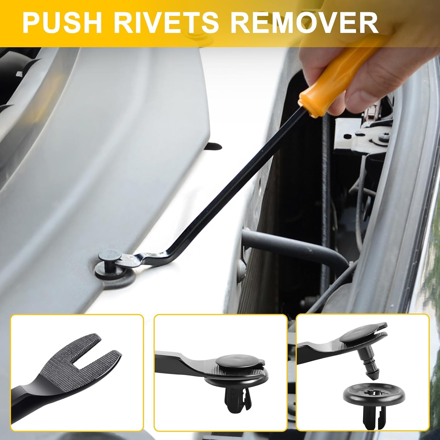 5 PCS Nylon Auto Trim Removal Tool Kit 1 Pc Metal Pry Tool, Door Panel Removal Tool Fastener Remover for Car Dash Radio Audio, Yellow image number 5