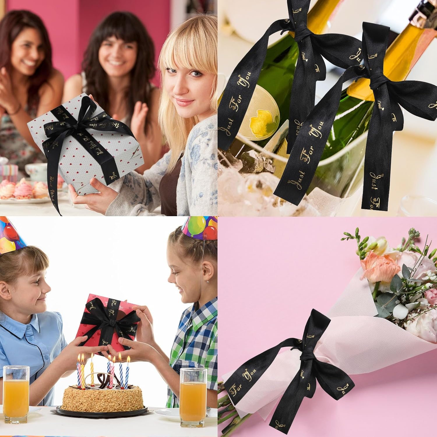 IHKFILAN Satin Ribbon for Gift Wrapping, 1 Inch 25 Yards Happy Birthday Ribbon, Polyester Ribbon with Gold Letters for Invitations Bouquets Birthday Parties Weddings DIY Bows (Black, Happy Birthday) image number 6