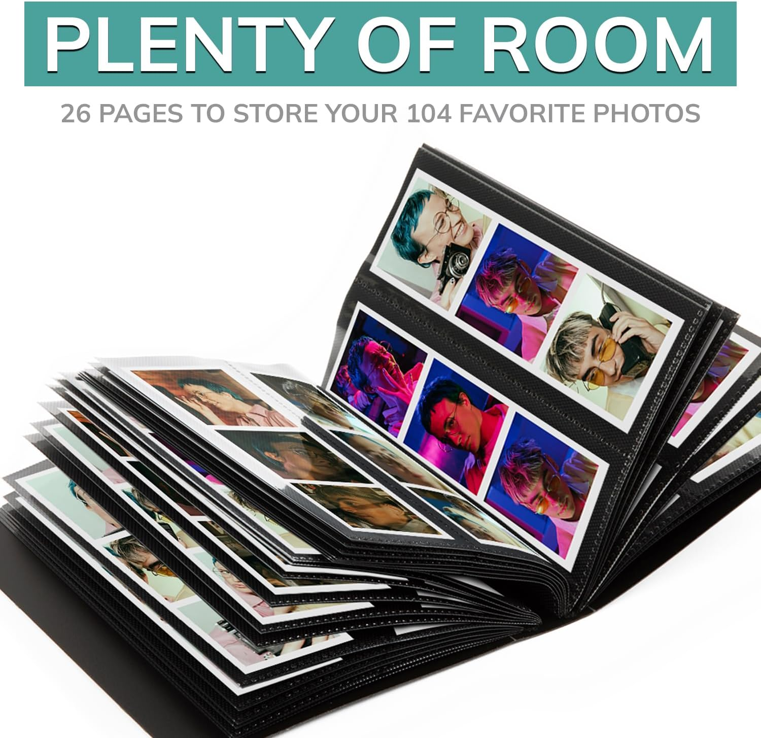 Photo Booth Frames - Photo Booth Album for 2X6 Inch Photo Strips Wedding Album 2 X 6 Bookmark Holder 26 Pages 104 Photos (1 Pack, Black) image number 1