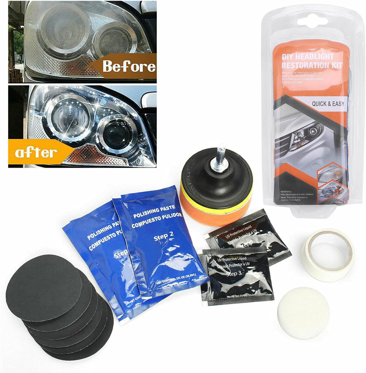 Ozstock Pro Car Lens Headlight Restoration Kit Polishing Sanding Cleaner Repair Tool image number 4