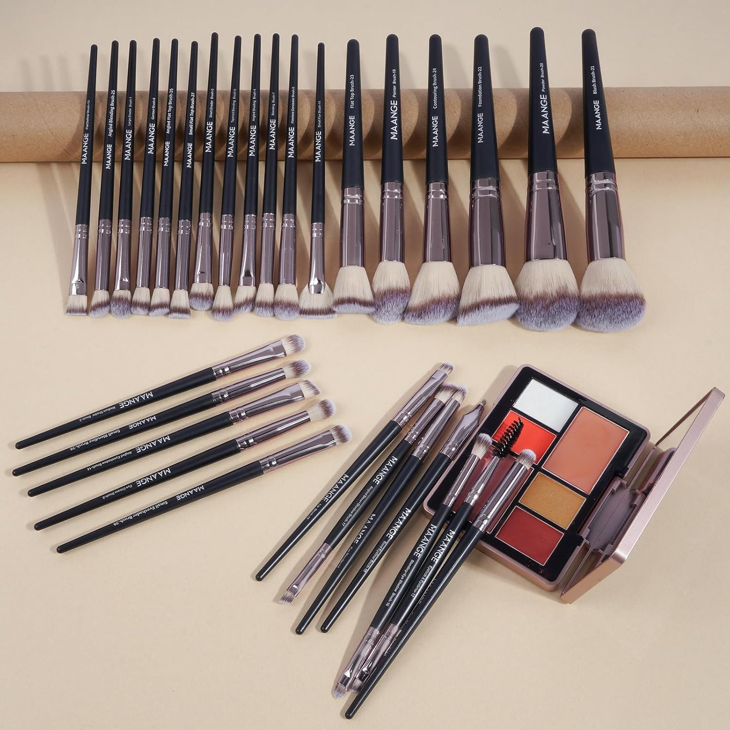 MAANGE 30 Pcs Professional Makeup Brushes with Case, Premium Synthetic Face Foundation Powder Blush Eyeshadow Blending Eye Brush Set Travel Makeup Brushes Set (Black Coffee) image number 6