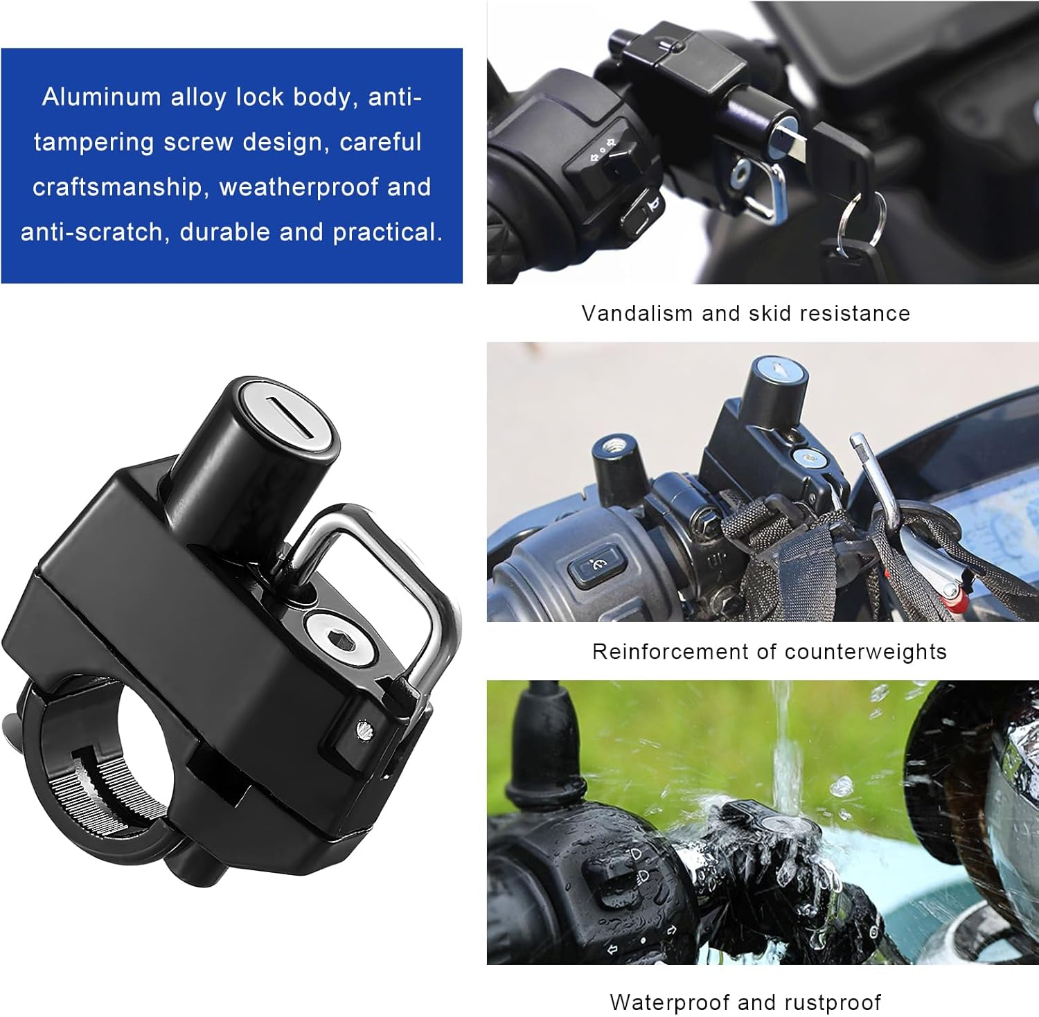 Motorcycle Helmet Lock, Aluminum Alloy anti Theft Helmet Security Locks, Universal Tamper-Proof Helmet Locks for Motorbike Scooter Bike, Motorcycle Accessories (1PCS) - Helmet Lock+Cable image number 3