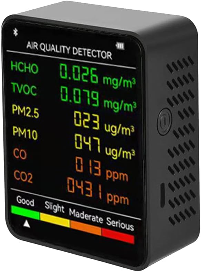 6 in 1 PM2.5 PM10 HCHO TVOC CO CO2 Multifunctional Air Quality Detector Carbon Dioxide Formaldehyde Monitor LCD Large Screen Display Portable Home Office Hotel Desktop Tester, Black image number 3