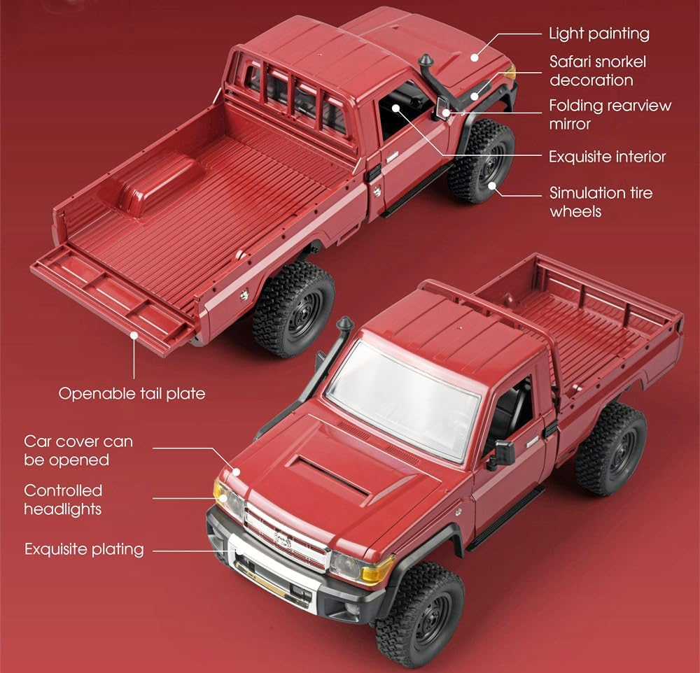 HLSFWDRIVE RC Rock Crawler RC Truck 4X4 Toyota LC79 RC Crawler 1/12 off Road Pickup Remote Control 2.4Ghz All Terrain 280 Brushed Motor Proportional Throttle Steering RTR Hobby Toy Adult MN-82 image number 4