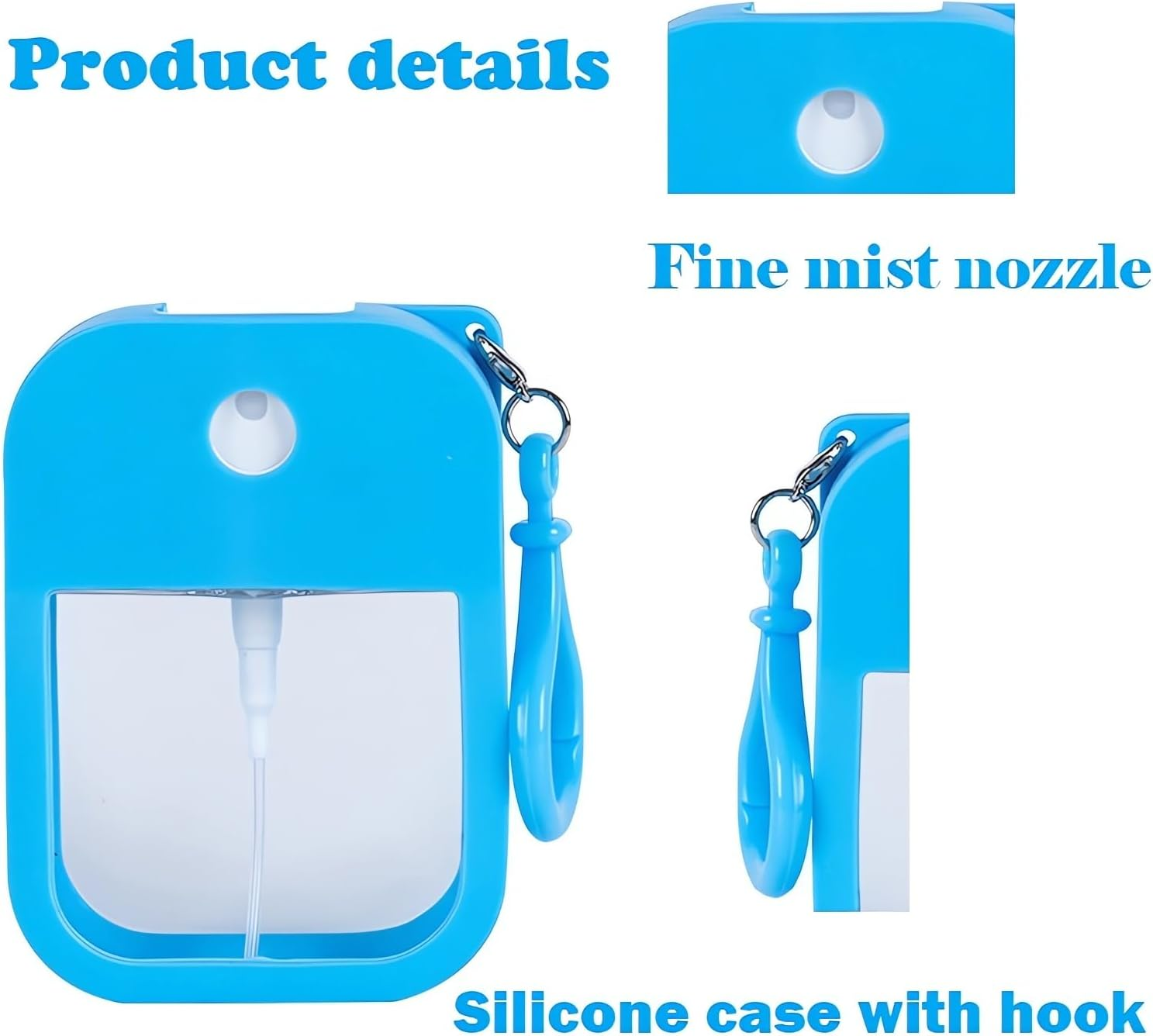 EMISSU 7 Pieces Portable Perfume Spray Bottle, 38Ml Mini Card Shape Reusable Sprayer Bottle with Hook and Silicone Case for Hand Sanitizer Fragrance Cosmetic (Multicolor)