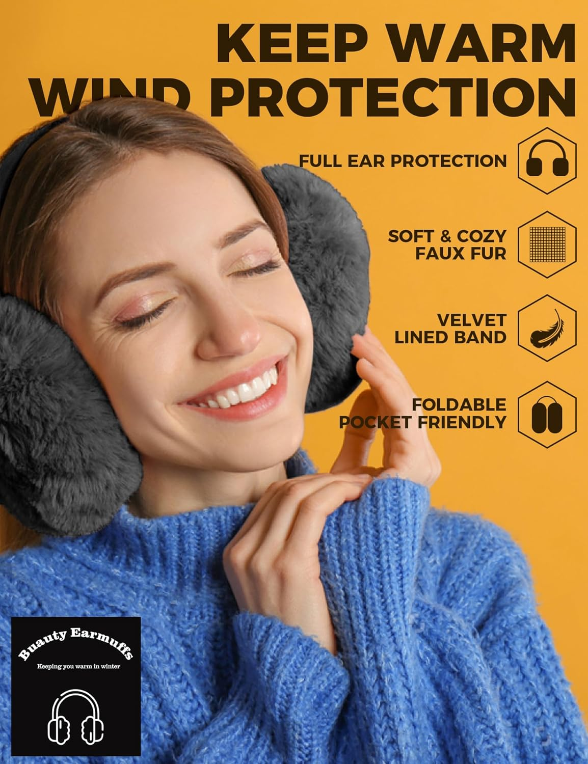 Buauty Ear Muffs Winter Women Men Soft Earmuffs Cute Ear Covers Cold Weather Fluffy Ear Warmers Headband Winter Accessories - Grey image number 5