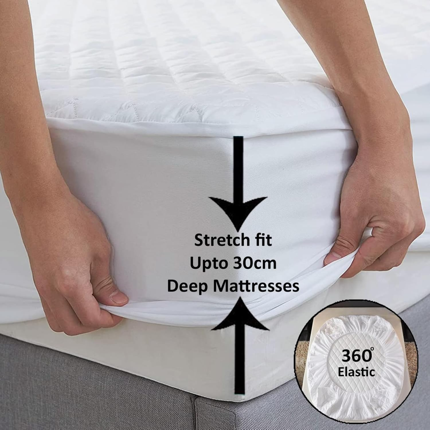 Quilted Waterproof Mattress Protector, JOMWEN Extra Deep Mattress Topper, Fitted Bed Cover, Comfortable and Machine Washable Bed Pad (White, Double 137 X 190+30Cm)