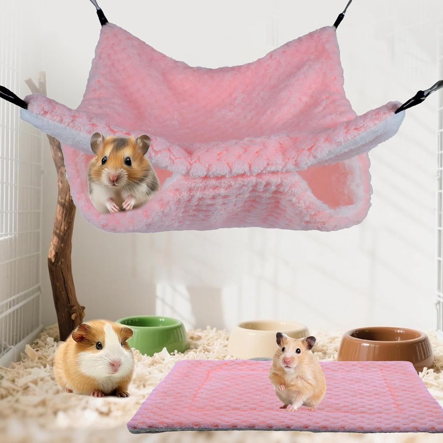 Small Pet Cage Accessory Set - Hammock, Tunnel, Mat, Hanging Guinea Pig Bed, Small Animals Tunnel Toy, for Sugar Glider Ferret Cage Sleeping Resting Hiding Playing Climbing Winter image number 5